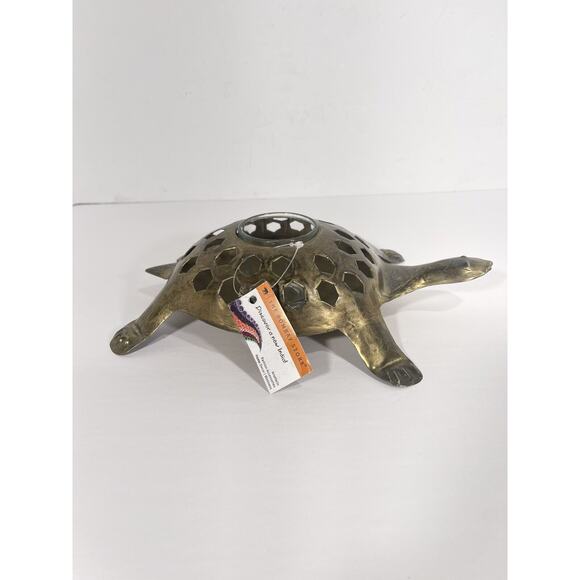 The Bombay Store Golden Brass Turtle Candle Holder Votive Rustic Boho With Tag - Picture 1 of 11